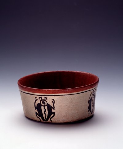 Pre-Columbian Art, Mayan Civilization, Classical Period: Cutting Polychrome Clay Decorated with Black Coleopteres from Peten, Guatemala by Mayan Mayan