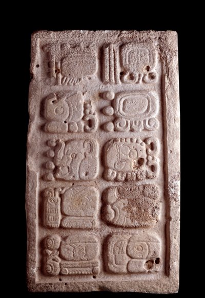 Pre-Columbian Art, Mayan Civilization, Classical Period: Fragment of a Staircase Presenting Glyphs in Lower Reliefs by Mayan Mayan