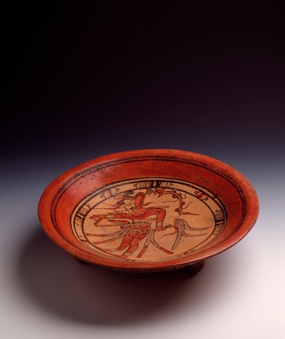 Pre-Columbian Art, Mayan Civilization, Classical Period: Tripod Vase in Painted Clay from Peten, Guatemala by Mayan Mayan