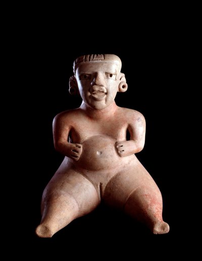 Pre-Columbian Art, Mayan Civilization, Pre-Classical Period: Clay Statuette Depicting a Seated Woman, Belly Swollen and Legs Apart (Parturiente?). From Kaminaljuyu, Guatemala. Guatemala, Museo Nazionale di Archeologia e Etnologia by Mayan Mayan