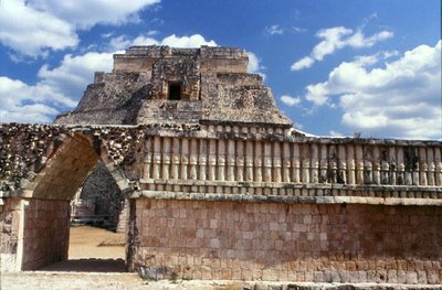 The House of the Birds with The Pyramid of the Magician behind, Late Classic Maya, c.700-900 AD by Mayan Mayan