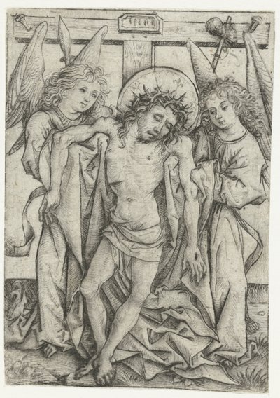The Body of Christ Supported by Two Angels by Meester van het Amsterdamse Kabinet