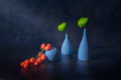 Green Flowers Red Tomatoes by Mei Su