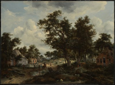 A Wooded Landscape with Travelers on a Path through a Hamlet by Meindert Hobbema