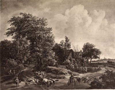 Farm at the Edge of a Wood, with a Wagon and Horses by Meindert Hobbema