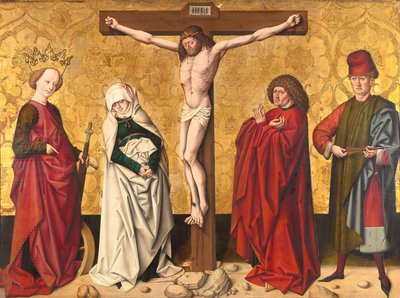 Christ on the Cross between Saints Mary and John, Catherine and Sebastian by Meister von Großgmain