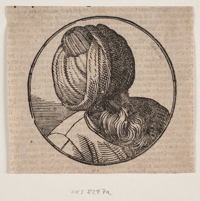 Circular medallion with the bust of a bearded turban-clad man, seen diagonally from above, 3/4 profile towards the right by Melchior Lorck