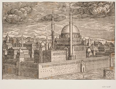 Mosque, with Two Minarets, as Seen from the Northwest; on the Other Side of the Water, Galata Can Be Seen by Melchior Lorck
