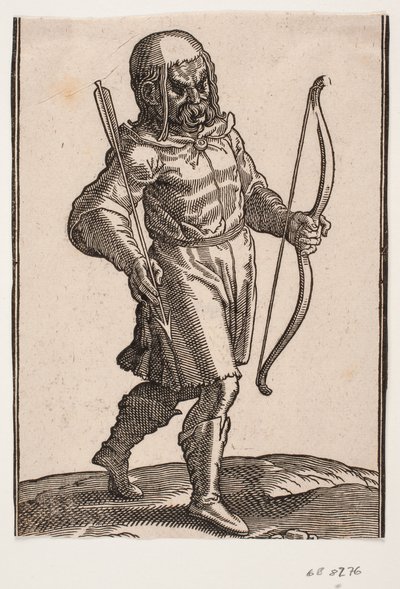 Soldier, Walking to the Right; Boots and Knee-Length Garment; in Left Hand a Bow, in Right Hand an Arrow by Melchior Lorck