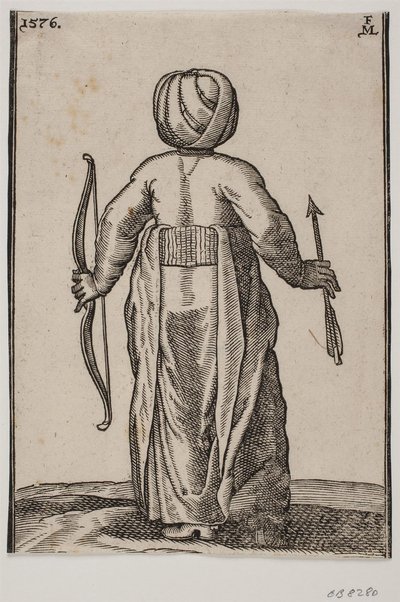 Standing Archer, Seen from Behind; in Left Hand a Bow, in Right Hand an Arrow by Melchior Lorck