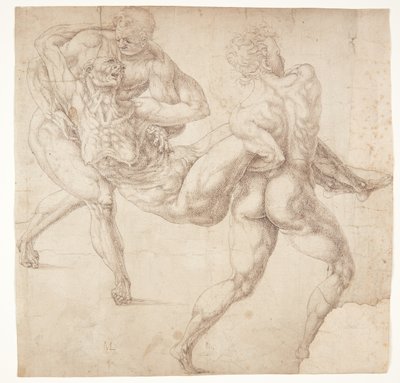 Two Men Carrying an Old Woman by Melchior Lorck