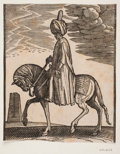 Unarmed Turban-Clad Rider, Profile Towards the Left; in Front of the Horse, an Obelisk in Ruins by Melchior Lorck