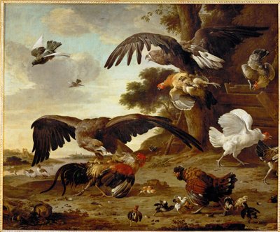 Eagles Attacking Chickens by Melchior de (manner of) Hondecoeter
