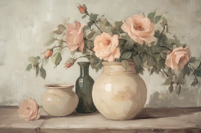 Peach Roses Still Life by Melloi Art Prints