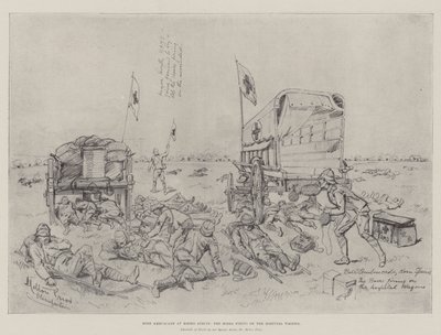 Boer Ambuscade at Koorn Spruit, the Boers firing on the Hospital Wagons by Melton Prior