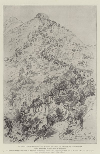 The Indian Frontier Rising, Mountain Batteries Descending the Sempagha Pass into the Tirah by Melton Prior