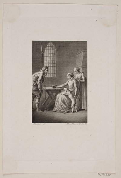 Illustration with a Watchman in Front of a Seated and a Standing Woman by Meno Haas