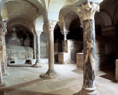 Merovingian Art: view of the crypt of the Abbey of Jouarre by Merovingian
