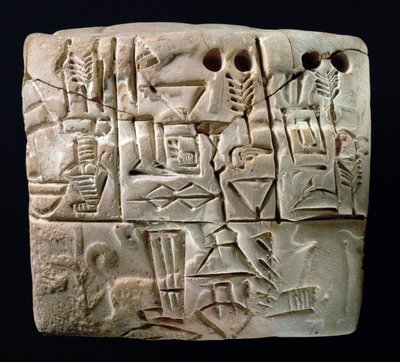 Early Pictographic cuneiform tablet, Mesopotamia, Uruk, c.3100-2900 BC by Mesopotamian Mesopotamian