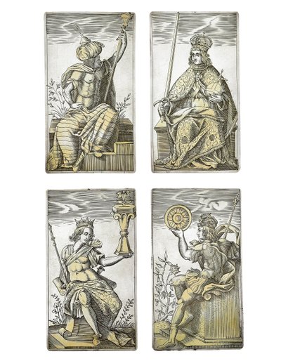 (detail) of an extremely rare set of 52 playing cards engraved in the four Italian suits, Augsburg by Michael Froemmer
