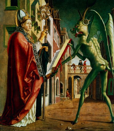The Devil Presenting St Augustin with the Book of Vices, c1455-1498 by Michael Pacher