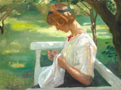 Ella Saxild Sewing in the Garden on a Summer Day by Michael Peter Ancher