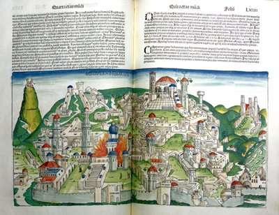 The Revolted City of Jerusalem destroyed by Emperor Titus, from the Nuremberg Chronicle by Hartmann Schedel printed in 1493 by Michael and Pleydenwurff, W. Wolgemuth