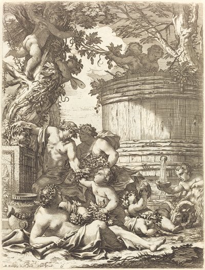 Putti with Grapes and a Seated Bacchante by Michel Dorigny