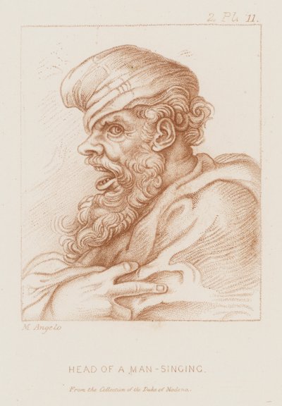 Head of a man singing by Michelangelo (after) Buonarroti