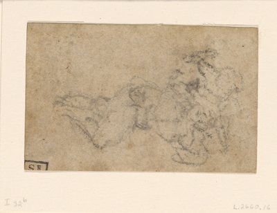 David and Goliath. Verso Ruled Architectural Studies, ca. 1550-1556, I, 32b by Michelangelo