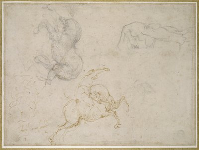 A Horseman Charging and Other Studies by Michelangelo Buonarroti