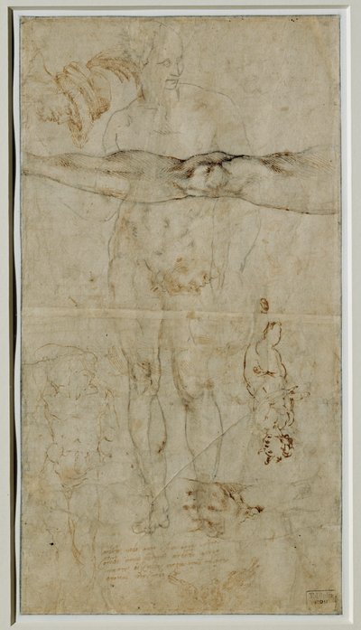 Various Studies of Figures, Inscription after a Sonnet by Petrarch, circa 1506 by Michelangelo Buonarroti
