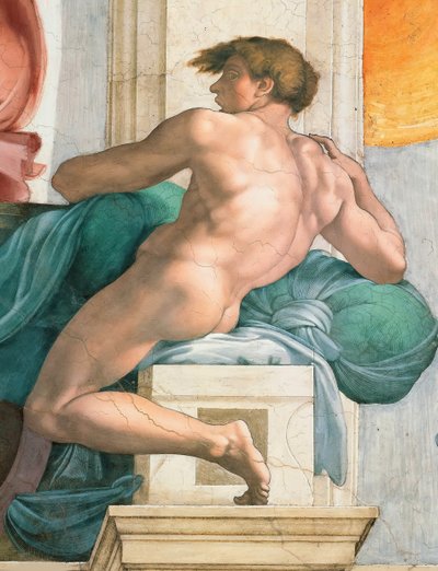 Ignudo Sistine Chapel ceiling in the Vatican by Michelangelo Buonarroti