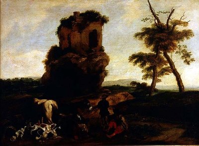 A Landscape with Travellers Resting Near an Inn by Michelangelo Cerquozzi