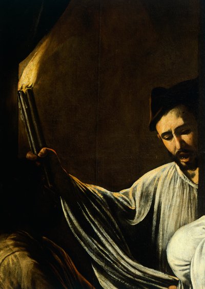 A Man Holding a Torch and Burying a Dead (detail) by Michelangelo Merisi da Caravaggio