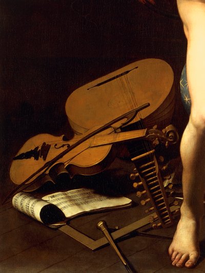 Representation of Musical Instruments, Detail of Amor Victorious by Michelangelo Merisi da Caravaggio