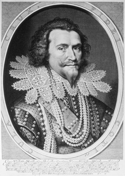 Portrait of George Villiers, 1st Duke of Buckingham, engraved by Willem Jacobsz. Delff by Michiel Jansz van Miereveld