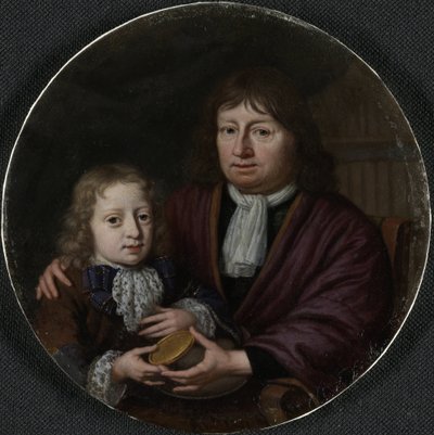 Double Portrait of Isaac Pontanus and Hendrik van Beek Isaac Pontanus (1625-1710) Giving His Grandson Hendrik van Beek a Gold Medal by Michiel van Musscher (signed by artist)