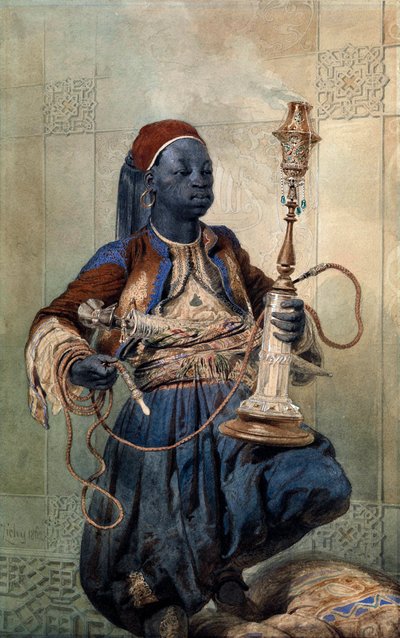 Nubian with a Waterpipe by Mihaly von Zichy