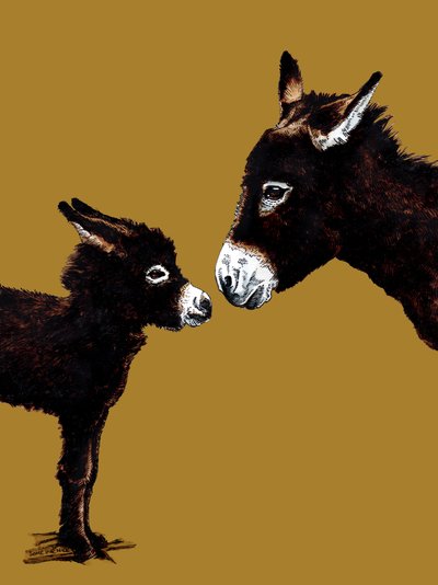 Donkey Mother and Baby on Golden Yellow, 2020 by Mike Davis