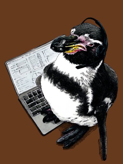 New Job Penguin on Burnt Orange, 2020 by Mike Davis
