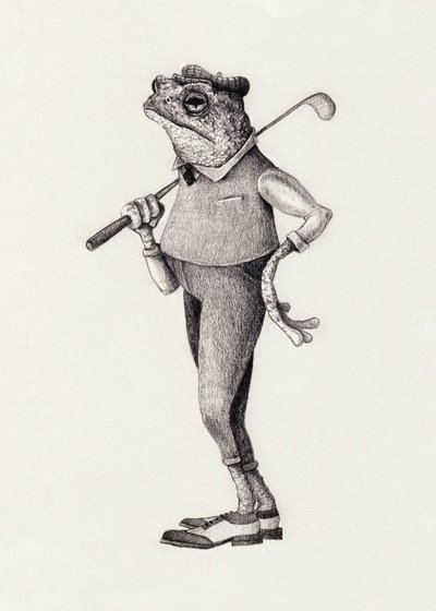 Frog In Vintage Golf Attire by Mike Koubou