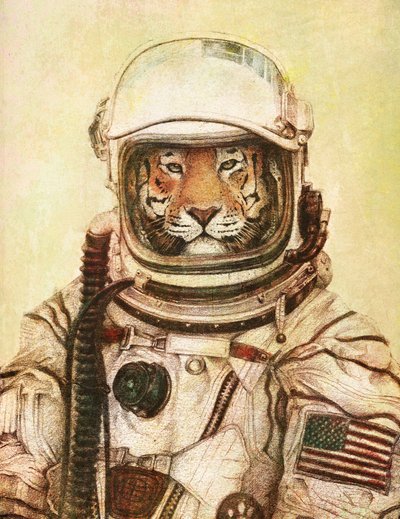 Tiger In A Vintage Astronaut Suit by Mike Koubou