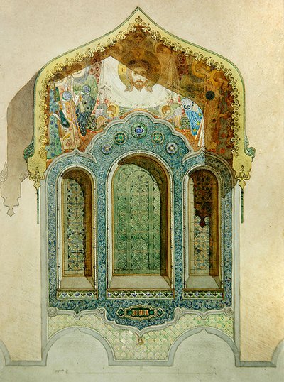 Design for a ceramic tile window surround for the Russian Church at Nice by Mikhail Preobrazhensky