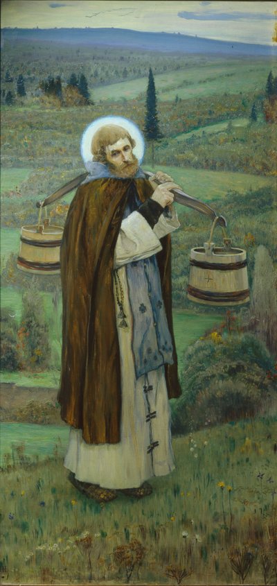 Saint Sergius labours Triptych, Left part by Mikhail Vasilievich Nesterov