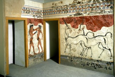 Minoan Art: animals and fighter fight (Fresco) by Minoan