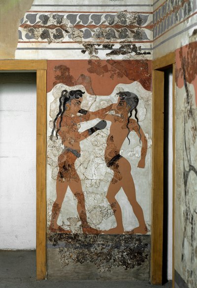Fighting between two boxers. Fresco from Akrotiri, Santorini. 16th century BC by Minoan