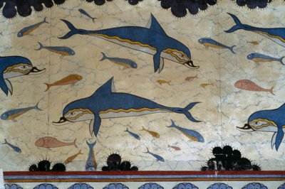 Megaron of Queen decorated with dolphin frescoes, Palace of Knossos, Crete, Greece, Minoan civilization by Minoan