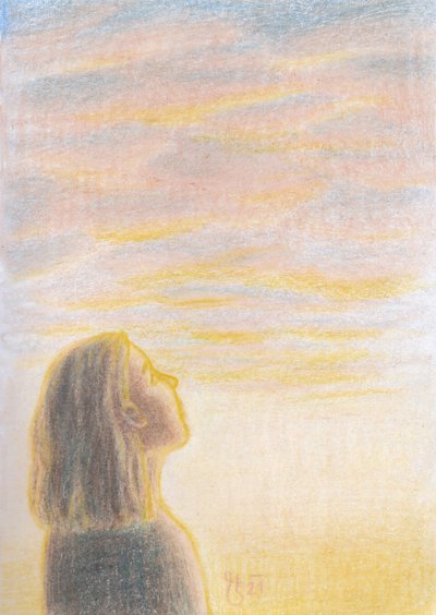Peaceful Skyward Gaze by Mirjam Schrei