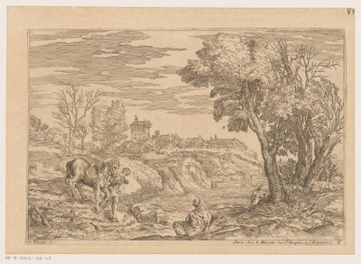 Landscape with Man on Horseback Crossing a River by Moise Jean Baptiste Fouard